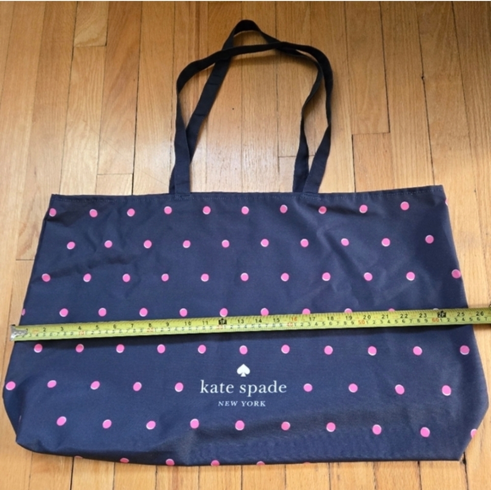 Kate Spade Nave Blue With Pink Polka Dots Large Canvas Bag - Picture 4 of 6